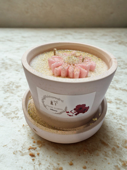Vela de soja em copo de gesso — flor rosa